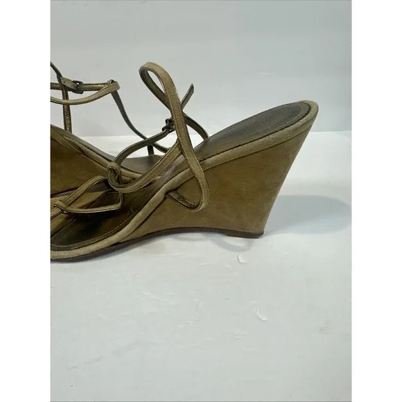 J Crew Brown Tan Leather Suede Strappy Wedge Heels Made In Italy Women's 8.5 - Picture 5 of 8